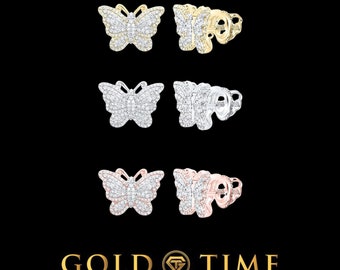 10k Gold and Diamond Butterfly Stud Earrings 5/8 CTTW - Natural Diamonds - Yellow, White, Rose