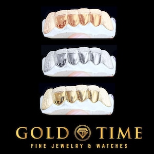 Custom Handmade Grillz - 6 Piece Diamond Dust Canines and Tips  - Gold 10k, 14k - Silver - Yellow, White, Rose