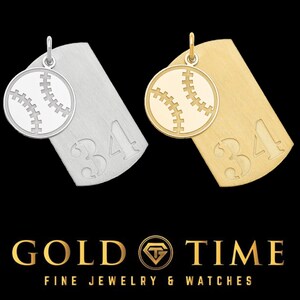 Custom Baseball Dog Tag Charm – Personalized Jersey Number Pendant – Sterling Silver or Gold Plated – Sports Gift for Him – 2-Piece Design