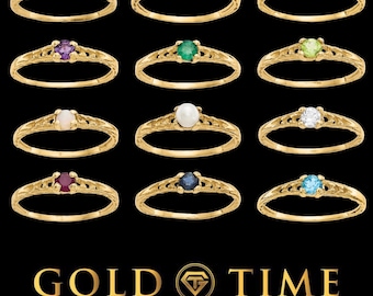 Anello per neonato in oro 14 carati con pietra portafortuna personalizzata, taglie da 1 a 5.