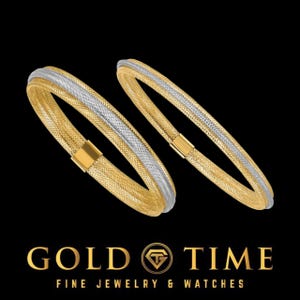 14k Two Tone Mesh Stretch Slip On Bangle Bracelet for Women