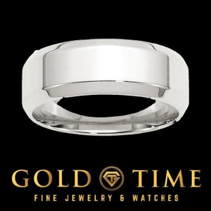 Sterling Silver Comfort Fit Wedding Band Ring, 8mm Beveled Edge, Polished Finish, Engravable, Sizes 4-14, Includes Gift Box