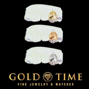 Custom Handmade Grillz - Solid with White Trillion Tip Single Cap 1 Tooth  - 10k, 14k Gold, Silver- Yellow, White, Rose, Black