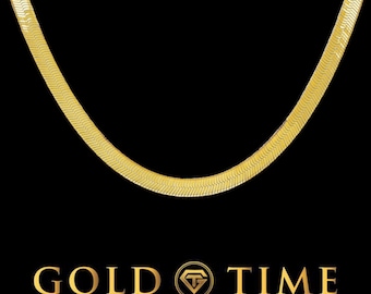 14k Gold Herringbone Chain and Bracelet Set – 5mm Flat Solid Gold – 16–24” Chain, 7–8” Bracelet – Lobster Clasp – Silky Texture Jewelry