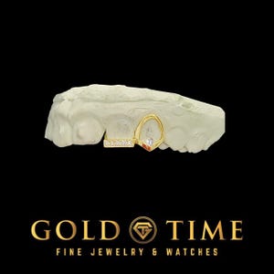 Custom Open Face Fang Grillz w/ Bezel Stone, Iced Tip (Impression Kit Included)