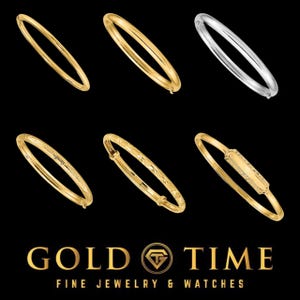 14k Gold Baby Bangles – Slip-On & Hinged Styles, ID, Diamond-Cut and More – Polished Finish – 5 to 6 Inch – Custom Gift for Kids
