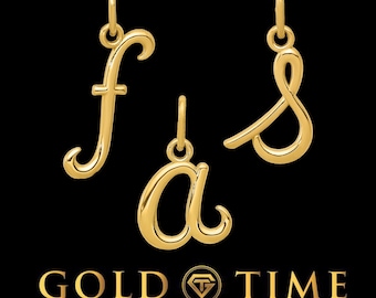 10k or 14k Gold Script Initial Charm Pendant - Delicate and Dainty