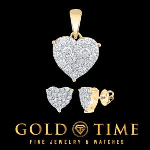 Set 10k gouden diamanten harthanger en oorknopjes – geel, wit of roségoud – kies hanger, oorbellen of volledige set