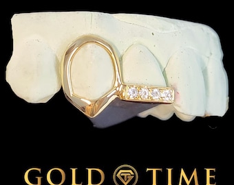 Custom Grillz | Two Piece Open Face Fang, Iced Moissanite Tip