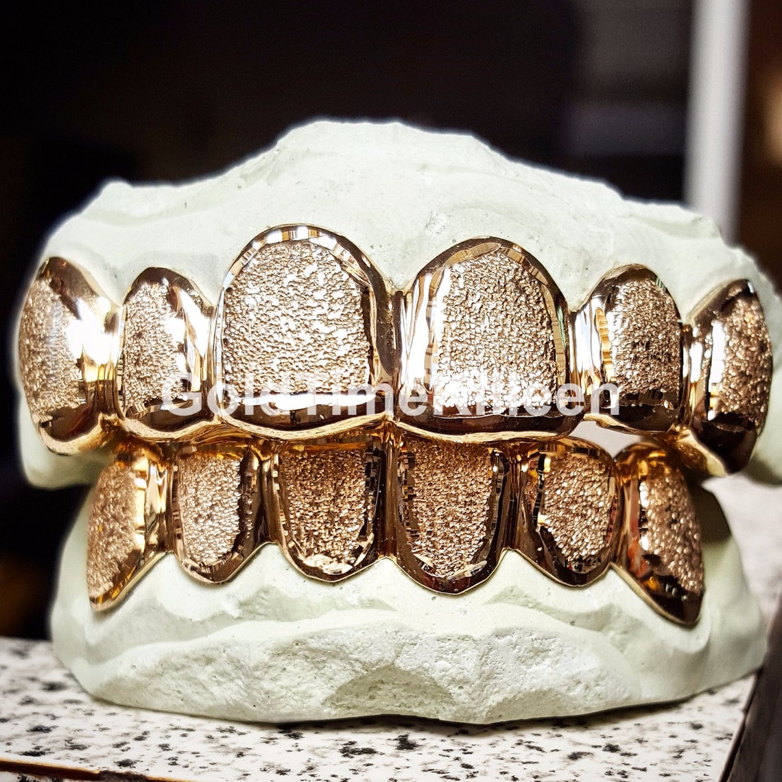 Custom Genuine Gold Grillz Top and Bottom Set Diamond Dust Etsy