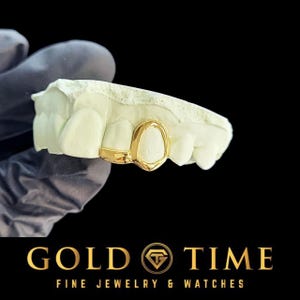 Double Cap Grillz with Open Face Canines & Solid Incisor Tip – Custom Gold or Silver Grill – Handmade Grillz with Mold Kit - 2 Teeth