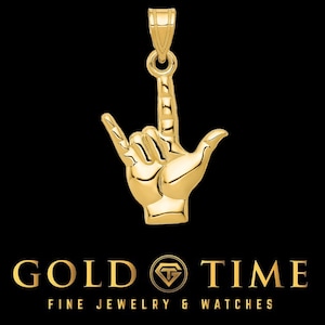 Colgante de oro amarillo de 14 k con lenguaje de señas &quot;Te amo&quot;