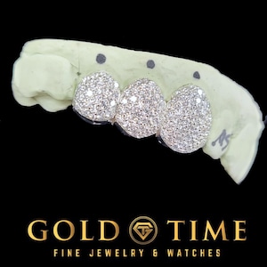 3-Piece Honeycomb Bustdown Grillz - Custom CZ Handset Teeth Caps - Silver or Gold Grillz - Custom Fit Grillz Set