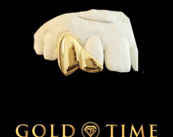 Grillz de 2 piezas para colmillos e incisivos diagonales: dorado o plateado con kit de impresión, hecho a medida