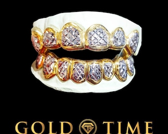 Grill Dentale Placcato Oro 14K &ndash; Set Con Stampo, Taglio Diamante, Personalizzabile, Big Dawgs Bling