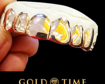 Custom Perm Cut Design Grillz - Deep Cuts Permanent Look - 8k, 10k, 14k or Silver - Yellow, White, Rose, Black - Single, Double, Triple Caps