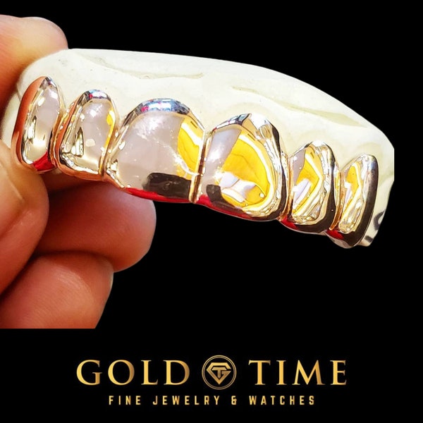 Custom Perm Cut Design Grillz - Deep Cuts Permanent Look - 8k, 10k, 14k or Silver - Yellow, White, Rose, Black - Single, Double, Triple Caps