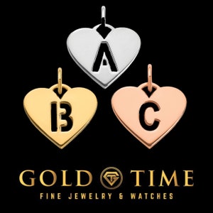 Pingente com recorte inicial de coração para colar, pulseira ou tornozeleira - Disponível em prata esterlina, 10k e 14k - Amarelo, Branco, Rosa