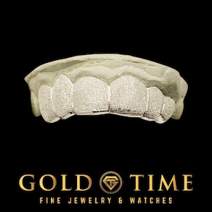 Custom 6-Piece Diamond Dust Grillz – Handmade Grillz in Gold or Silver – Coverups Available – Includes Mold Kit – Custom Fit Teeth Jewelry