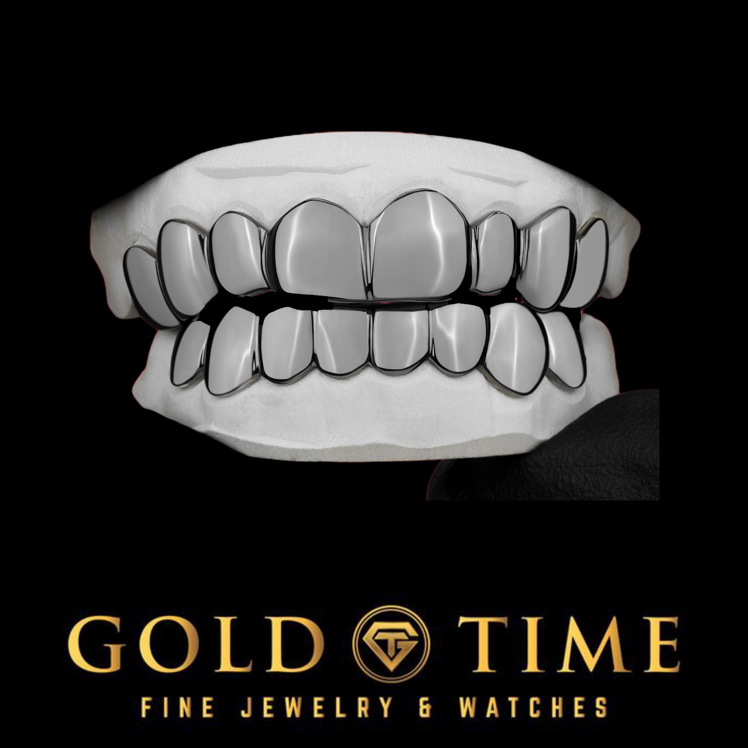 16-piece Custom Black Rhodium Grillz Set – Solid Black Gold or