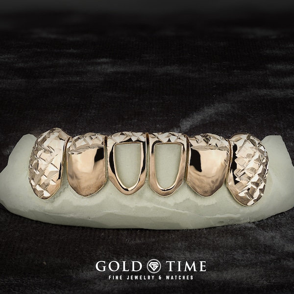 Custom Open Face Trillion Tips and Canines Grillz Handmade in Genuine 925 Silver, 8K, 10K, 14K Gold - Yellow, White, Rose