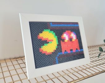 Arte de píxeles con fallas de Pac-Man / Regalo para jugadores / Arte con cuentas Perler / Arte geek / Arte para salas de juegos / Regalo para esposos / Regalo para novios / Regalo para niños