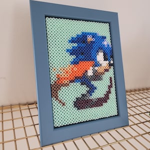 Sonic The Hedgehog Pixel Art | Gamer Gift | Perler Bead Art | Geek Art | Game Room Art | Husband Gift | Boyfriend Gift | Kids Gift