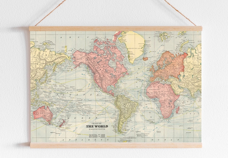 Ancienne Carte De Monde Numérique Affiche Imprimable Carte Affiche Pour Mur De Chambre Enfant Chambre Denfant Vintage Atlas Imprimé Pour La