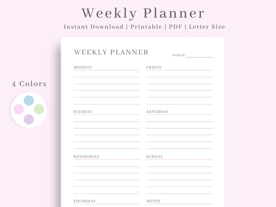 Weekly Planner Printable Weekly Schedule Printable Weekly - Etsy