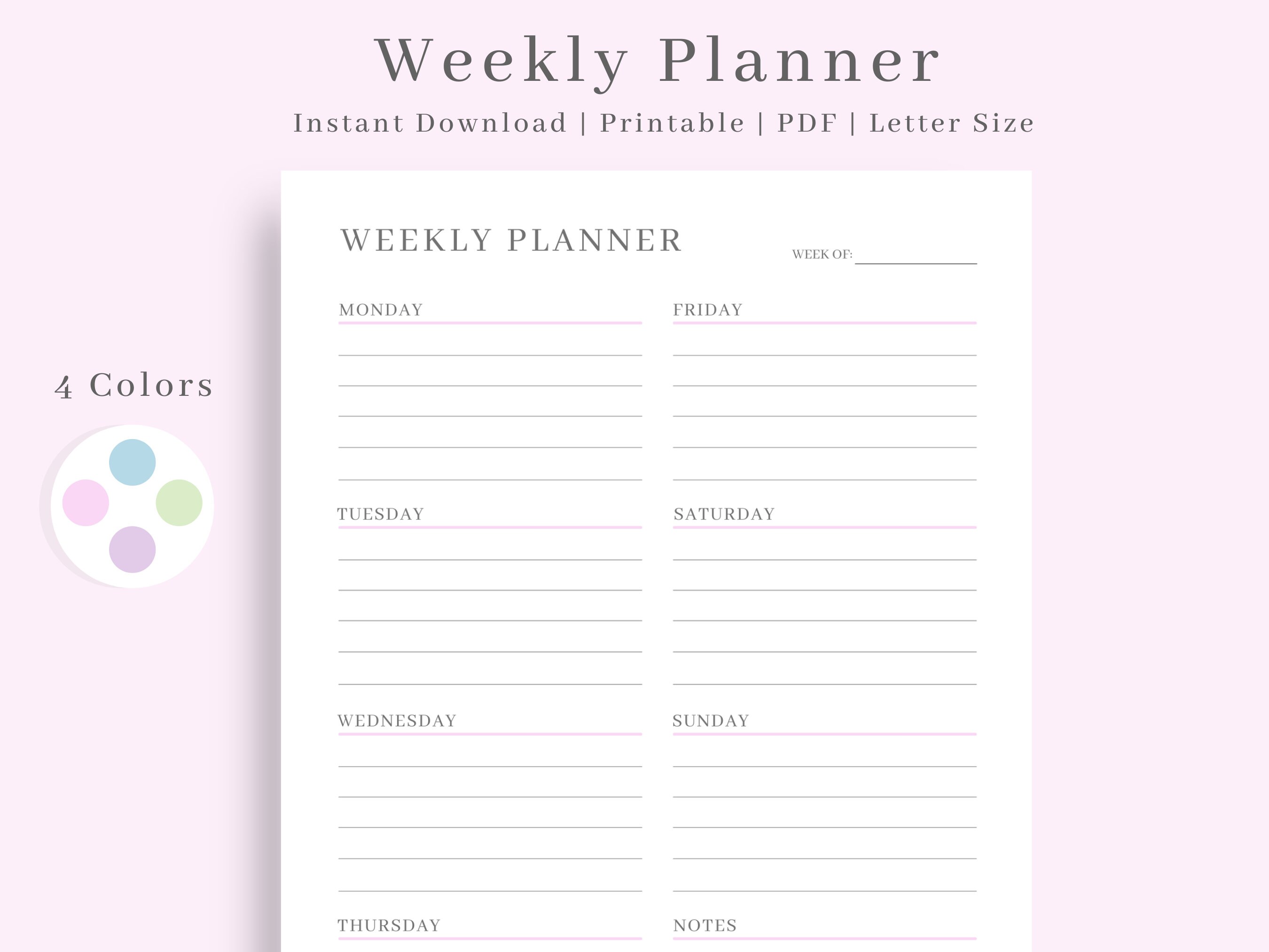 Weekly Planner Printable Weekly Schedule Printable Weekly Etsy
