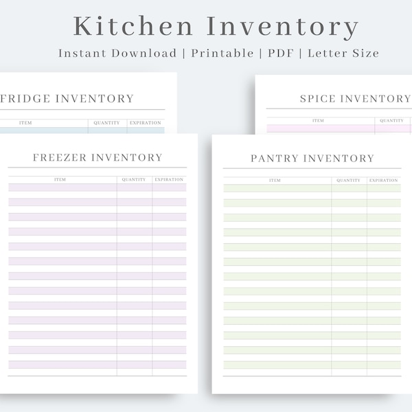 Kitchen Inventory Printable, Fridge Inventory, Freezer Inventory, Pantry Inventory, Spice Inventory, Food Inventory