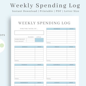 Weekly Spending Tracker, Weekly Budget Printable, Spending Tracker Printable, Budget Planner, Expense Tracker