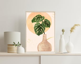 Boho Flower Vase Print: Minimalist Floral Wall Art (Digital Download