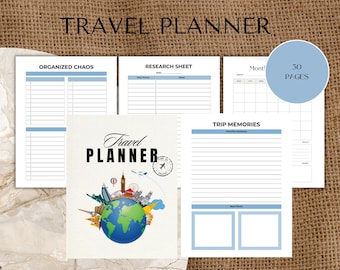 Afdrukbare reisplanner: vakantieroute, paklijst (digitale download)