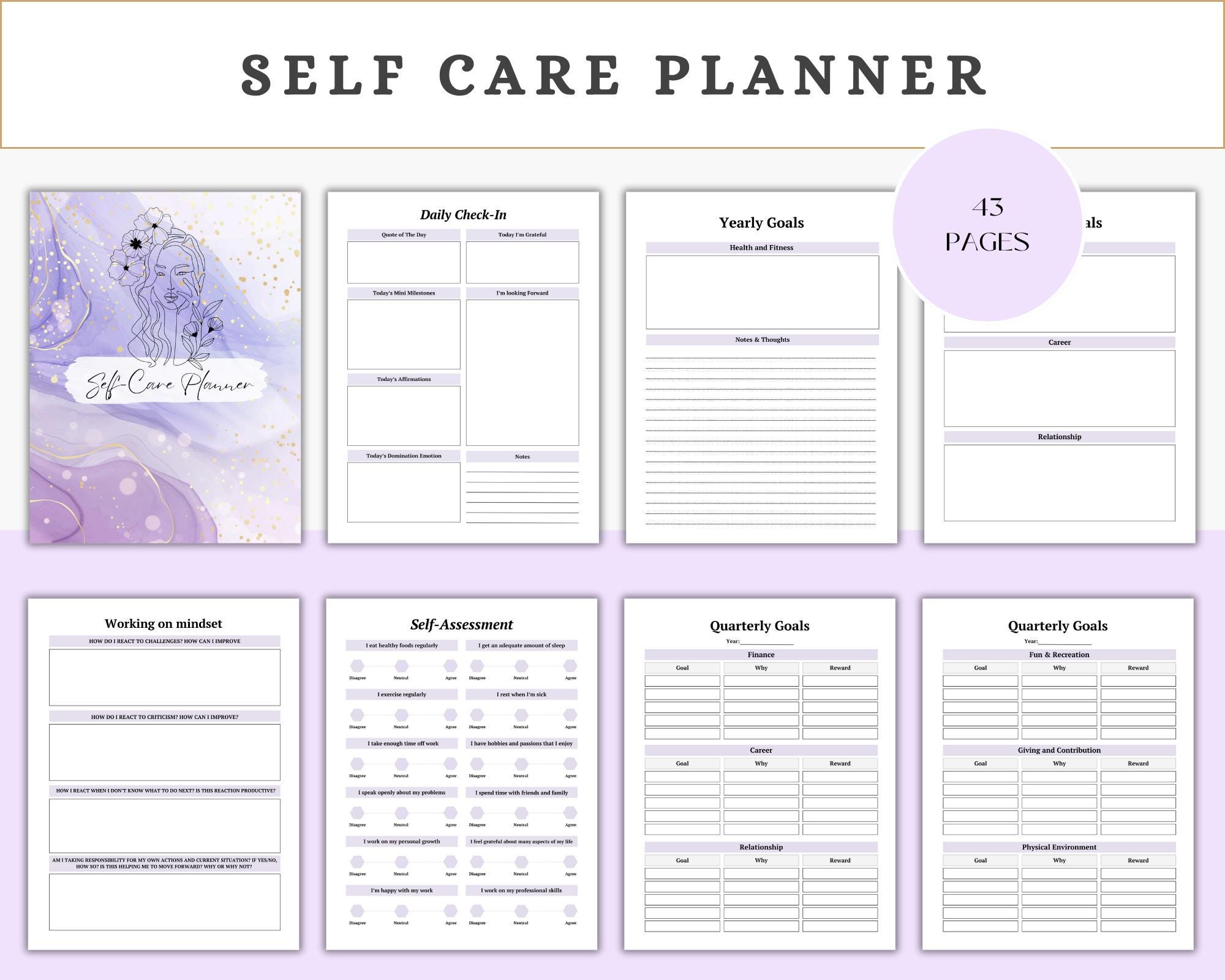 Self Care Planner Printable: Daily Wellness & Mental Health Journal ...
