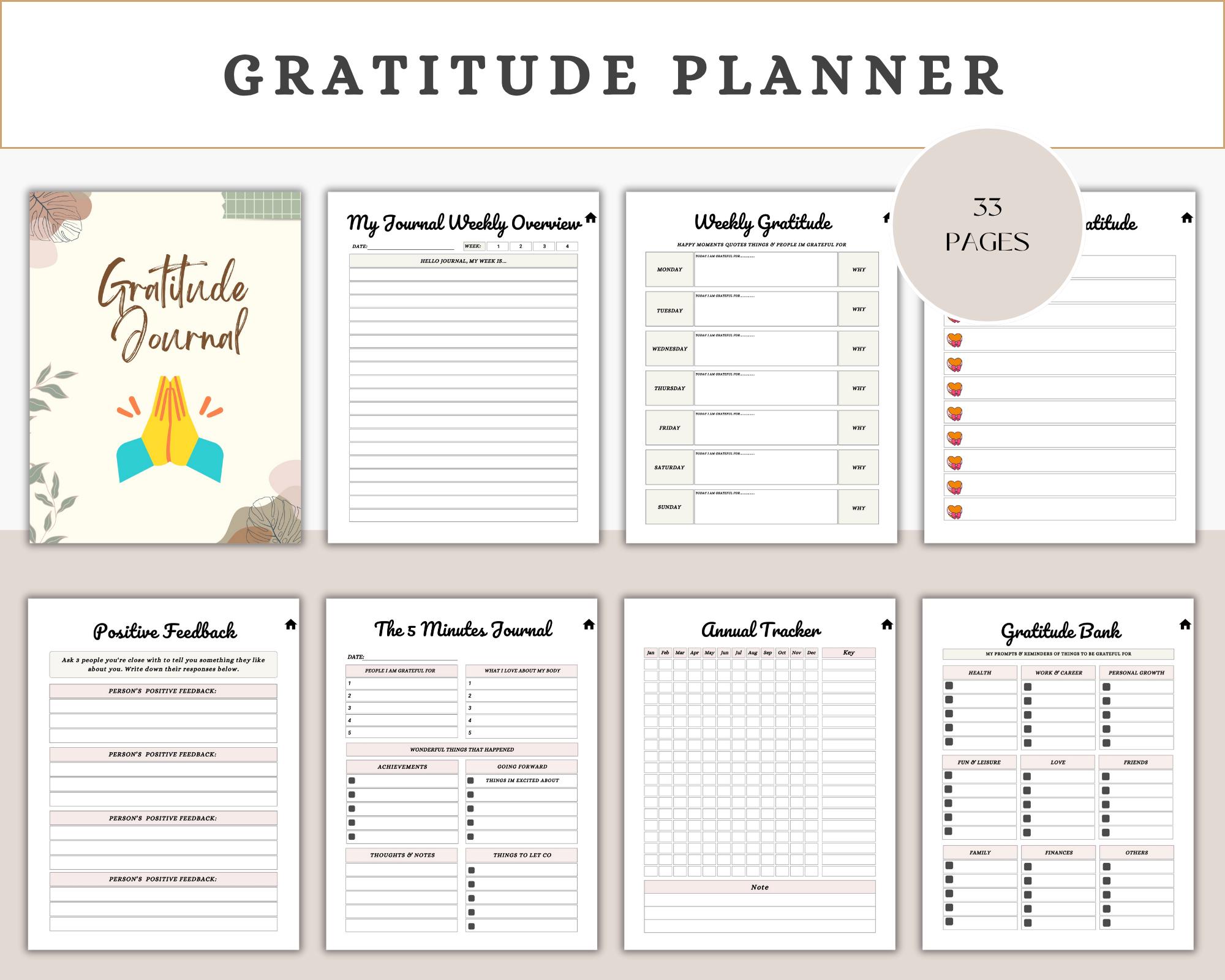 Gratitude Journal Printable PDF | Daily Thankfulness Log | Digital Self ...