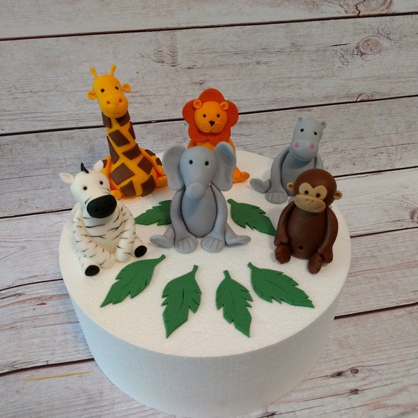 Fondant Safari Animals Cake Toppers- Fondant Animals Fondant Jungle Animals- Fondant Zebra Giraffe Lion Monkey Hippo Elephant - Safar Party