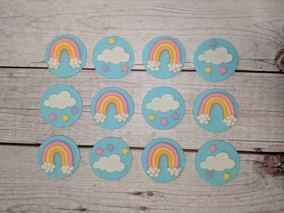 Fondant Rainbow Cupcake Toppers Rainbow and Clouds Rainbow Etsy