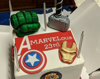 Fondant Superhero Cake Topper - Hammer Cake Topper - Fondant Hammer - Fondant Fist - Fondant Superheros