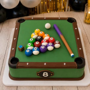 Fondant Pool Balls Cake Toppers - Fondant Billards - Bar Party - Fondant cue