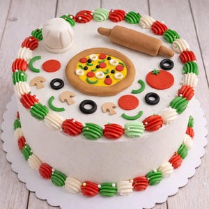 Fondant chef pizza cake toppers - fondant rolling pin - fondant pizza toppings - pizza cake fondant decor - fondant cooking cake toppers