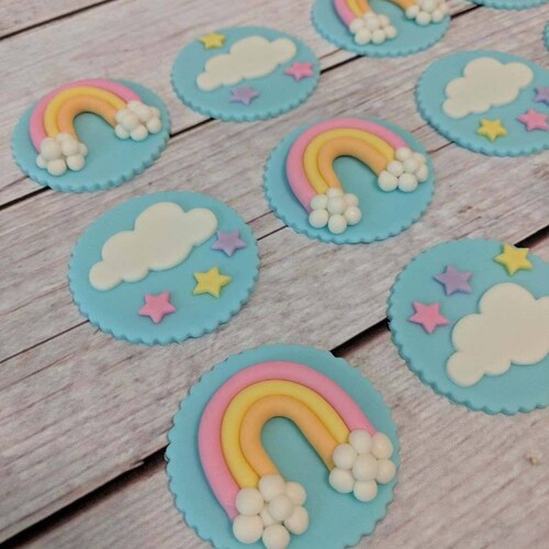 Fondant Rainbow Cupcake Toppers Rainbow and Clouds Rainbow Etsy
