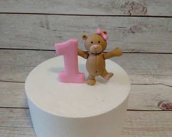 Ours en peluche fondant pour gâteau - Ours fondant numéro 1 - fête des bois - 1er anniversaire - baby shower - anniversaire des bois - fondant ours