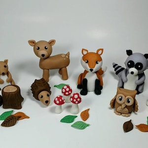 Fondant Woodland Cake Toppers- Fondant Animals - Woodland Party - Fondant Decor - Baby Shower - 1st Birthday - Woodland Birthday - Style 1