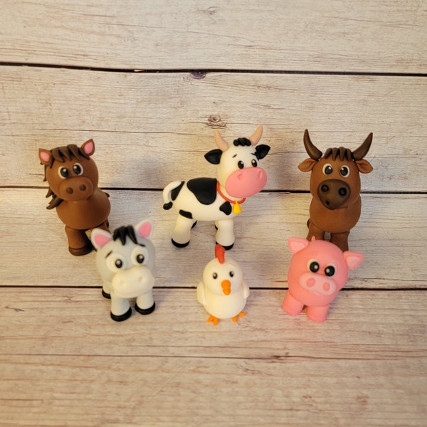 Fondant Farm Animals - Fondant Farm Cake Topper Fondant Pig Cow Sheep Horse Chicken - Farm Party Toppers - Fondant Barnyard Animals - Style2