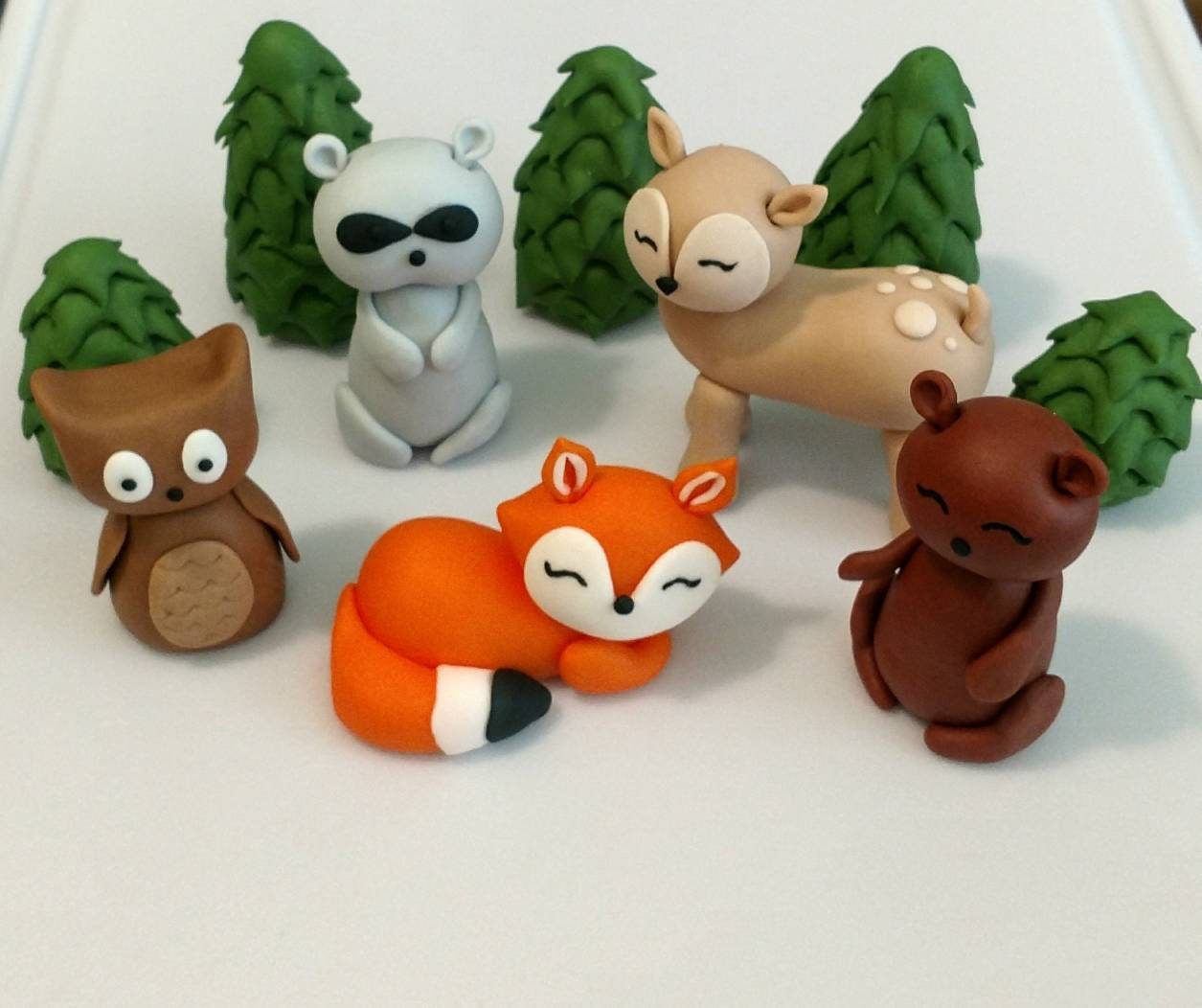 Fondant Woodland Cake Toppers- Fondant Animals - Woodland Party - Fon…