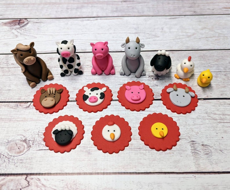Fondant Farm Animals Cupcake Toppers Fondant Farm Fondant Etsy