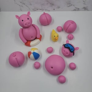 Fondant Pool Pigs Cake Toppers - Fondant Pig in Mud- Fondant Pig - Farm Party Cake Topper - Style 2