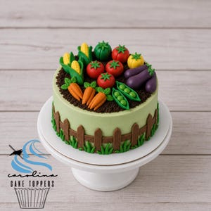 Vegetable Cake Topper - Veggie Cupcake Toppers - Garden Party - Fondant carrots peas corn peppers tomatoes eggplants