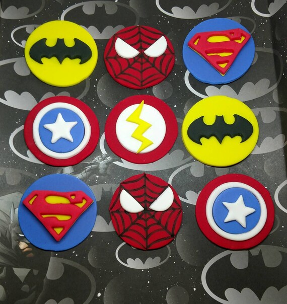 Superhero Cupcake Toppers Superhero Fondant Batman Etsy